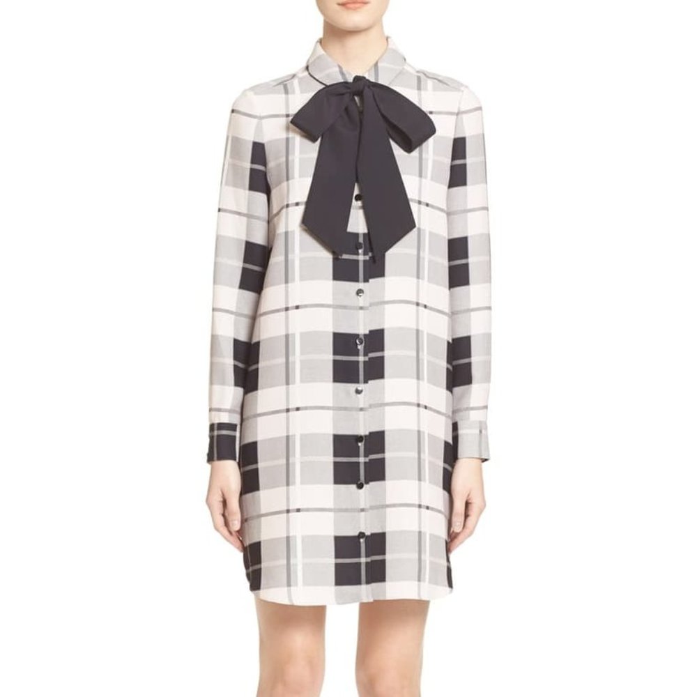 Kate Spade Griffin Plaid Dress with Bow Tie